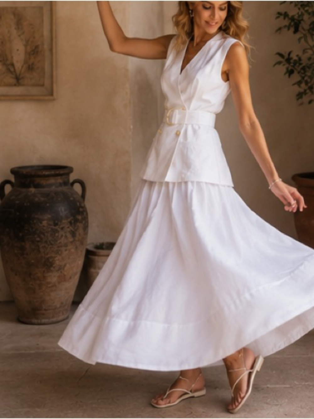 Mango White Sleeveless Wrap Maxi Dress with Belt - Picture 13 of 14